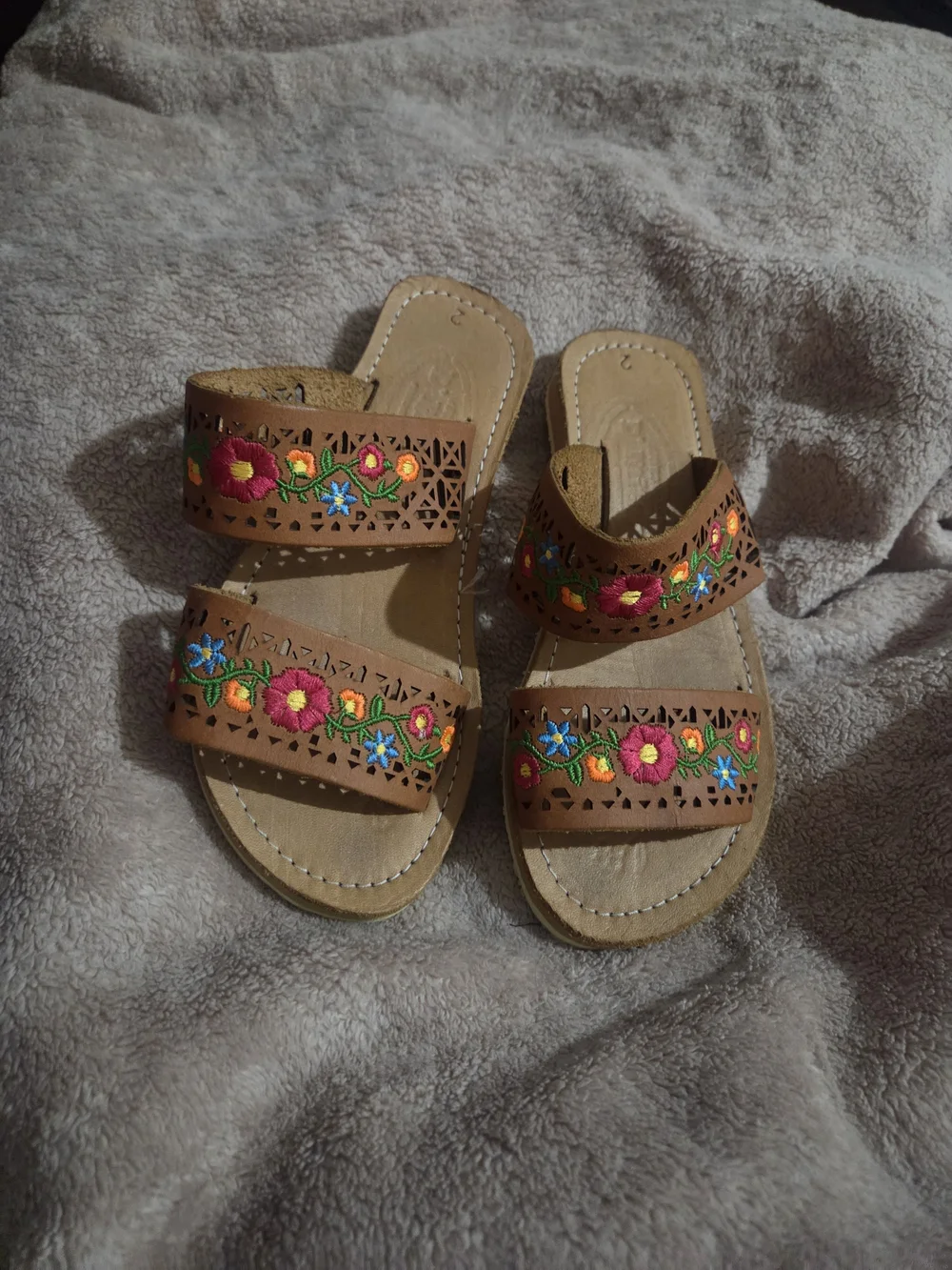 Authentic Artisenal Handcrafted Leather Sandals with Handstitched Flowers